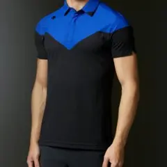 美品 DESCENTE GOLF ポロシャツ ブルー ブラック 切替 ロゴ Lのサムネイル