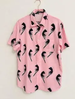 ピンク 半袖柄シャツ ピストルシャツ
