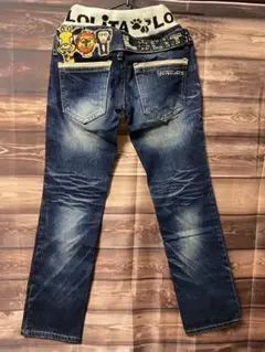 ロリータLOLITA 動物刺繍 ダークブルーデニムパンツ