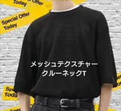 GU　メッシュテクスチャー クルーネックT　ブラック　男女兼用S　半袖のサムネイル