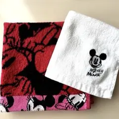 【ディズニー】ミッキー&ミニーハンドタオル ハンカチ 2枚セット