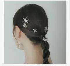 【美品】ウェディング　ブライダル　星　ヘッドアクセサリー&イヤリング シルバー