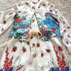 昭和レトロ　ボタニカル柄ワンピース　ボレロ付き