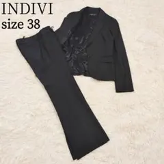 INDIVI ストライプパンツスーツ セットアップ ブラック M インディヴィ