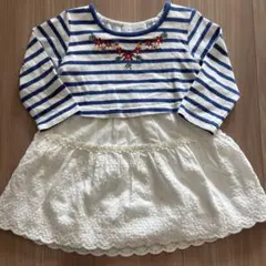 ウィルメリーWILLMERY 長袖ワンピース　花柄刺繍女の子80 綿100% 春