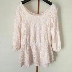 七分袖トップス　レース　ペプラム