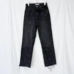 美品✨ ザラ デニム パンツ ブラック ビジュー ストレート 切りっぱなし 上品