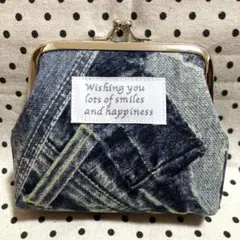 ハンドメイド がま口ポーチ がま口財布 デニム風柄
