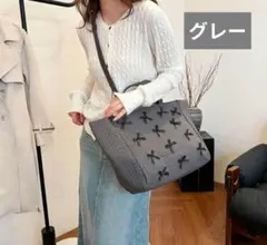 新品　チャコールグレー ビジネスバッグ 韓国　リボンバック　キルティングバック