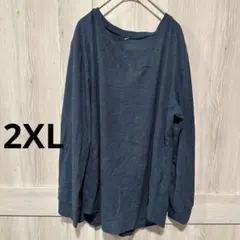 ダークブルーロンT 長袖Tシャツ Vネック 長袖 【2XL】 海外古着