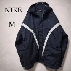 NIKE ナイロンジャケット M ネイビー 90s 銀タグ風 刺繍ロゴ 古着