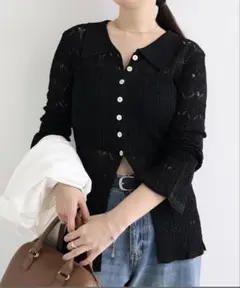 アンドミー　透かし編み 長袖 ニット カーディガンのサムネイル
