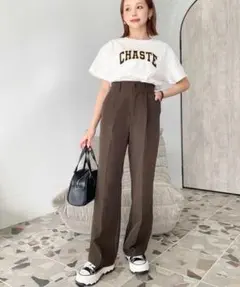 moment+カットジョーゼットセンタープレスストレートスラックスパンツ　S