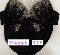 【専用　新品未使用】トリンプ　ブラックの刺繍入りブラジャーショーツセットB75