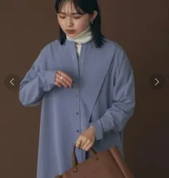 ノーカラーワンピース*キレイめ*フリーサイズ*ママコーデ*くすみ*バンドカラー