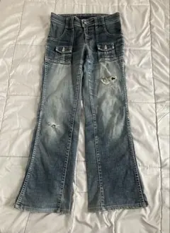 リメイクに　デニム生地　フレアデニム　 ダメージジーンズ　素材　レディース