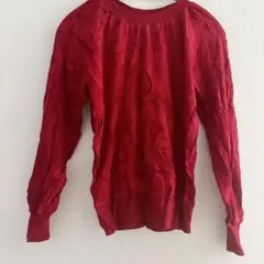 ニット クルーネック 長袖 レッド トップス セーター レディース シンプル