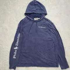 希少 ポロ ラルフローレン デニム&サプライ ロンT パーカー XL 紺 袖ロゴ