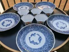 未使用 有田焼　蛸唐草 20cm皿と六角 小鉢 5セット