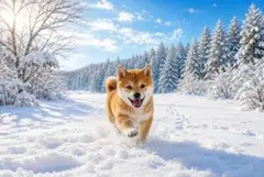 柴犬 雪遊び イラスト アート