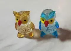 蓄光　ガラス製ミニフクロウ　置物 　2個セット