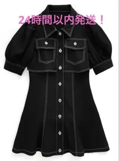GRL ステッチ入り半袖ミニワンピース ブラック　ta117