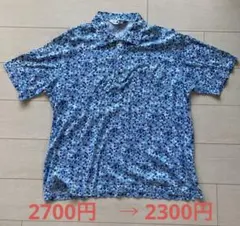 【美品】ブラック＆ホワイト ゴルフ 総柄ポロシャツ LLサイズ ブルー 花柄のサムネイル