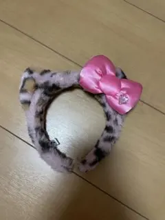ヒョウ柄リボン付き耳カチューシャ