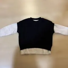 プティマイン　ニットとロンTセット　紺と白のレイヤードトップス サイズ90