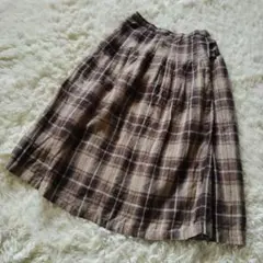 A0151【サマンサモスモス】リネンスカート（L）ブラウンチェック柄