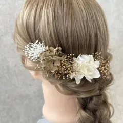 NO.12 ゴールドホワイト　髪飾り　結婚式　成人式　卒業式　七五三　和装