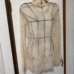 新品総レース  シースルーシアー　トップス花柄ベージュ　お袖フレアー