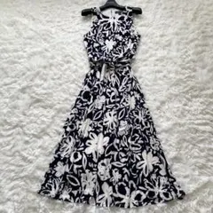 ローレンラルフローレン　ロングワンピース　花柄　リボンベルト　ノースリーブ