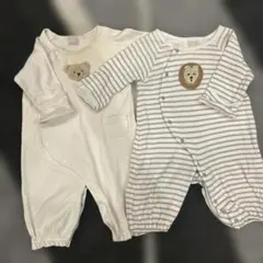 petit main クマ、ライオン刺繍ロンパース　2枚セット 50-70