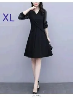 新品☆ フォーマル シフォン Aライン 結婚式 クリスマス 七五三 黒 XL