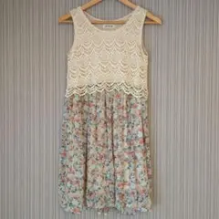 ノースリーブ膝丈花柄ワンピース【古着】