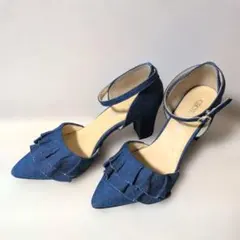 CECIL McBEE デニム フリル パンプス アンクルストラップ　23cmのサムネイル
