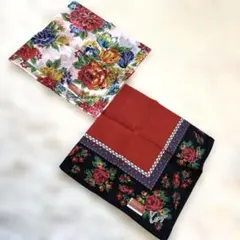 新品　未使用　KENZO 花柄 ハンカチ 赤/黒 バラ柄　2枚セット　ケンゾー