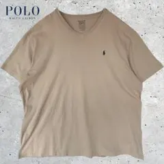 ポロラルフローレン Vネック Tシャツ XL 刺繍ロゴ ポニー ベージュ