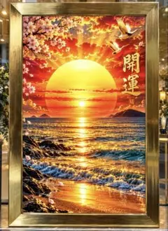 黄金の朝陽が、運を照らし出し昇る光とともに、福・財を引き寄る　額縁付きアート