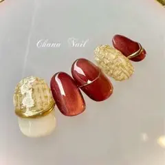 ボルドーマグネット ツイードネイル サイズオーダーネイルチップ　冬ネイル