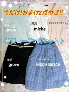 【今だけおまけ2点付き！】コーデ売りフェミニン系 春夏物 5点セット♪♪