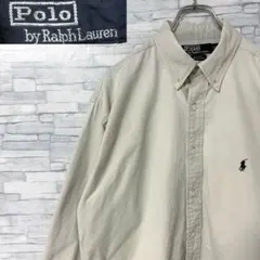 90s ポロラルフローレン 長袖シャツ BDシャツ 刺繍ロゴ コットン XL