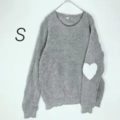 大人可愛い✨ハートモチーフ 軽やかニット 長袖 グレー【S】01-66