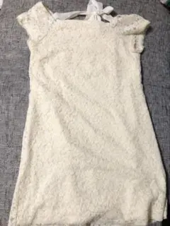 ミシェルマカロン　アイボリー レース パフスリーブ半袖 ミニワンピース　S