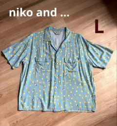 niko and ニコアンド 半袖 シャツ パン トースト柄 ブルー Lのサムネイル