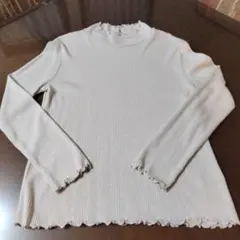 GALLORIA ラメ入りベージュリブ編み長袖トップス　LL