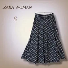 ZARA ザラ フレアスカート チェック柄 ロング Aライン なめらか素材 S
