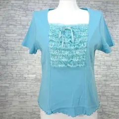 Y2K フェアリーグランジ バレエコア 姫ギャル 水色 フリル付き 半袖Tシャツ