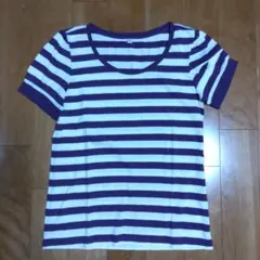 ユニクロ　紫＆白　ボーダー 半袖Tシャツ Lサイズ
